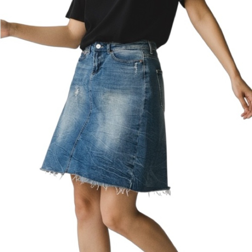 Dex Raw Hem Mini Denim Pencil Skirt US Size 25 Blue Waist 28” Length 22” Hip 34
